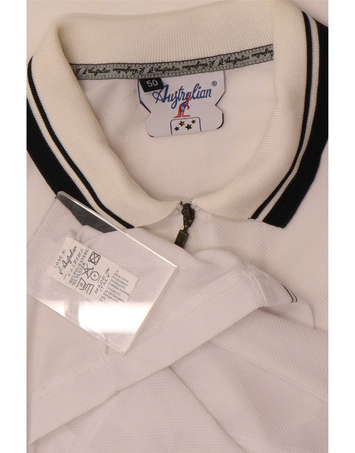 AUSTRALIAN L'ALPINA Mens Zip Neck Polo Shirt IT 50 Medium White Polyester