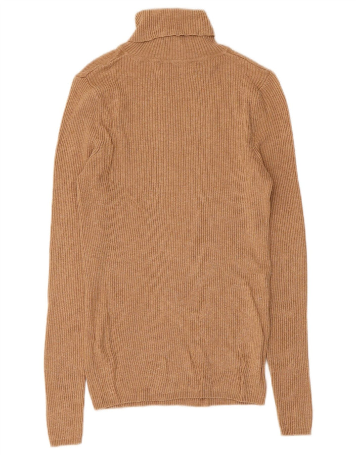 Marks & Spencer Womens Roll Neck Jumper Sweater UK 10 Small Brown Viscose