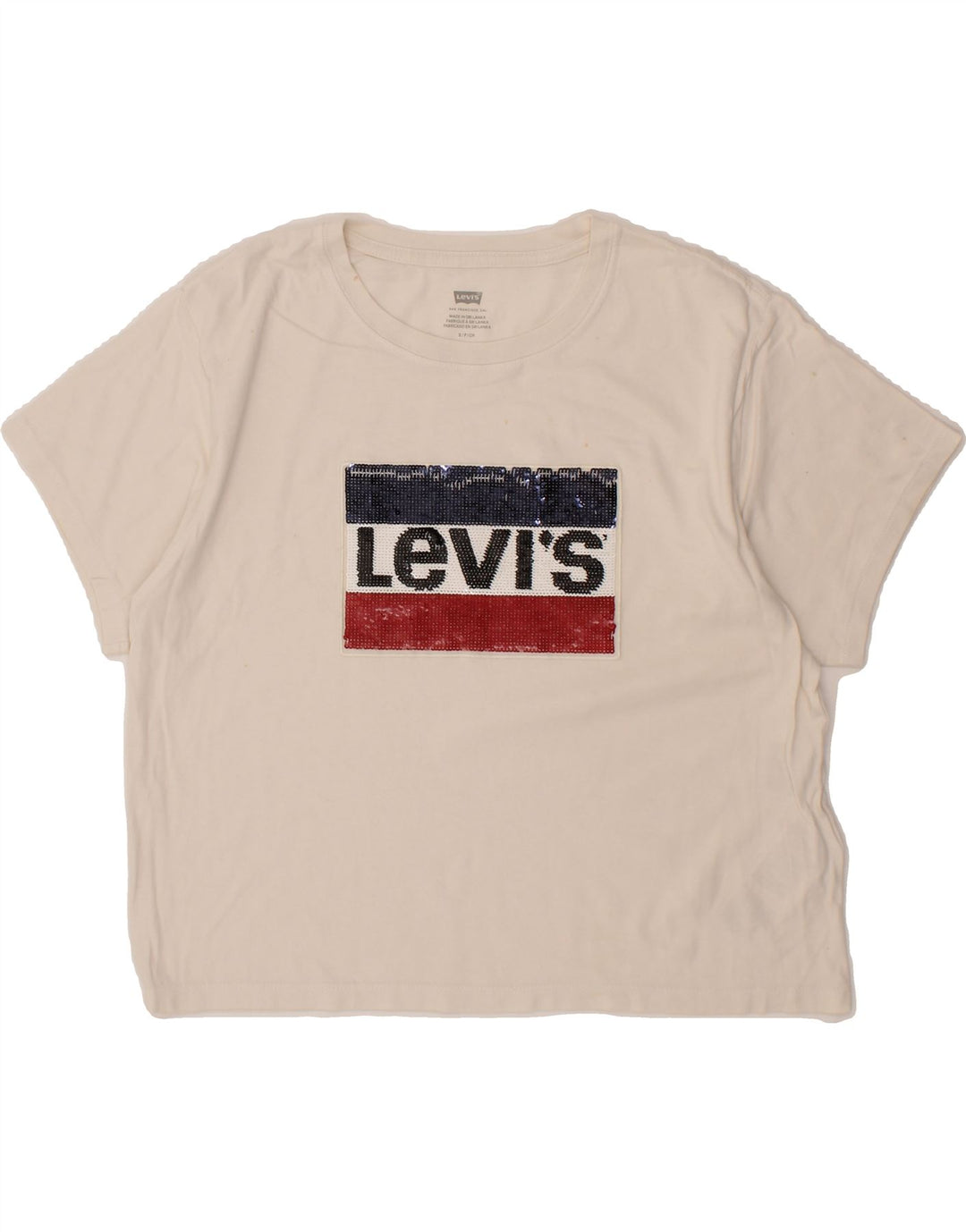LEVI'S Womens Oversized Graphic T-Shirt Top UK 10 Small White Cotton Vintage Levi's and Second-Hand Levi's from Messina Hembry 