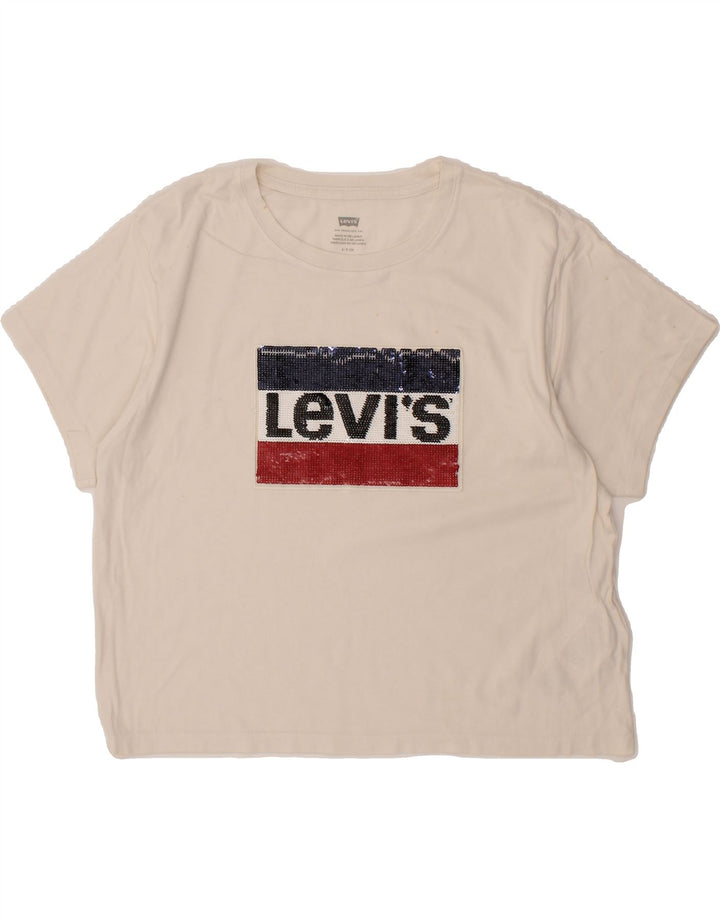 LEVI'S Womens Oversized Graphic T-Shirt Top UK 10 Small White Cotton Vintage Levi's and Second-Hand Levi's from Messina Hembry 