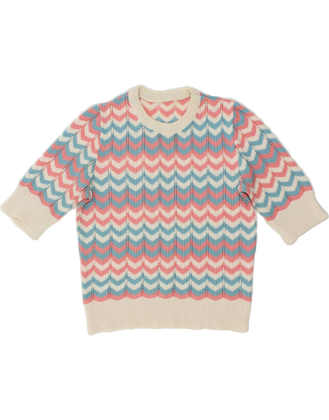 VINTAGE Womens Boat Neck Jumper Sweater UK 12 Medium Multicoloured Chevron
