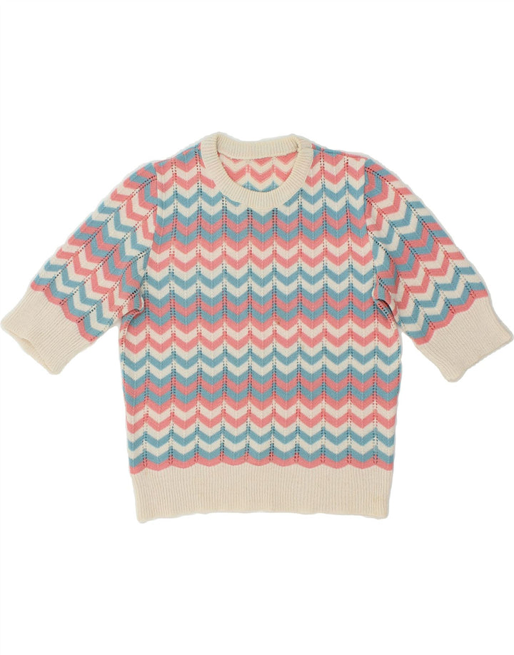 VINTAGE Womens Boat Neck Jumper Sweater UK 12 Medium Multicoloured Chevron
