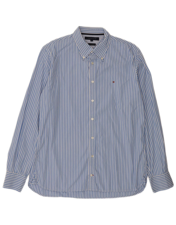 Tommy Hilfiger Mens Shirt Large Blue Pinstripe Cotton