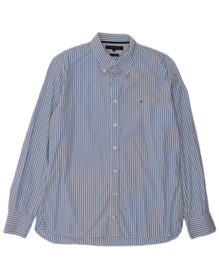 Tommy Hilfiger Mens Shirt Large Blue Pinstripe Cotton