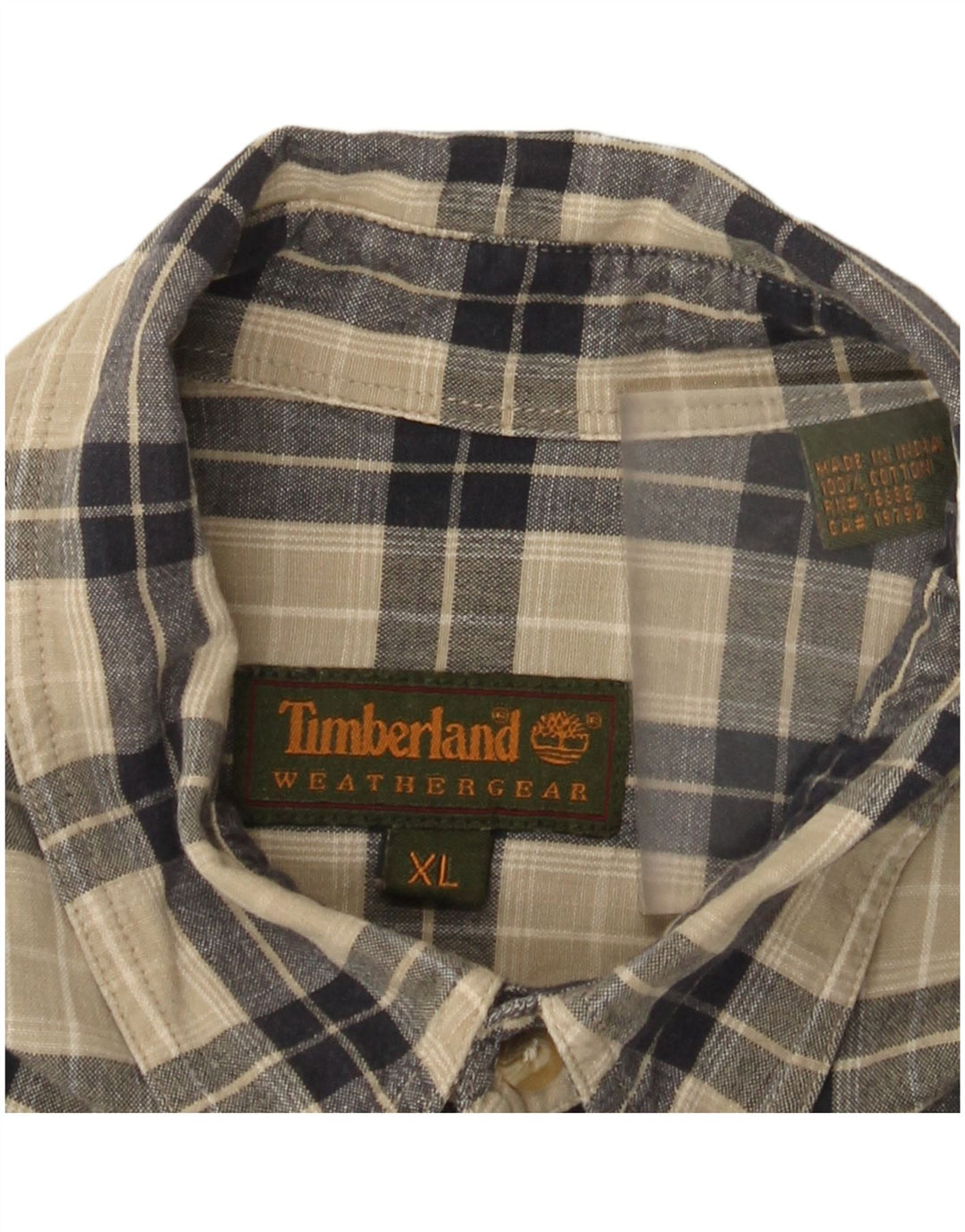 Timberland Mens Flannel Shirt XL Beige Check Cotton