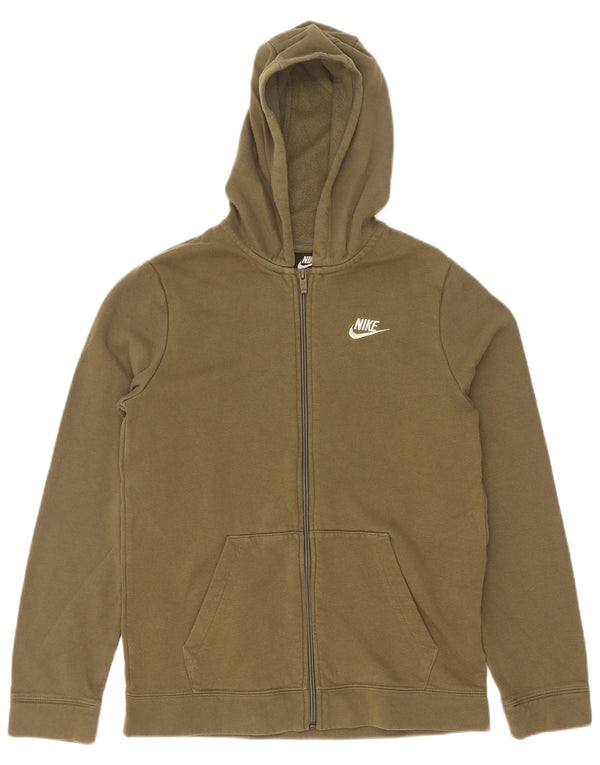 Nike Boys Zip Hoodie Sweater 13-14 Years XL Khaki Cotton