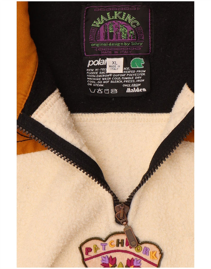 Silvy Mens Zip Neck Fleece Jumper XL Off White Colourblock Polyester