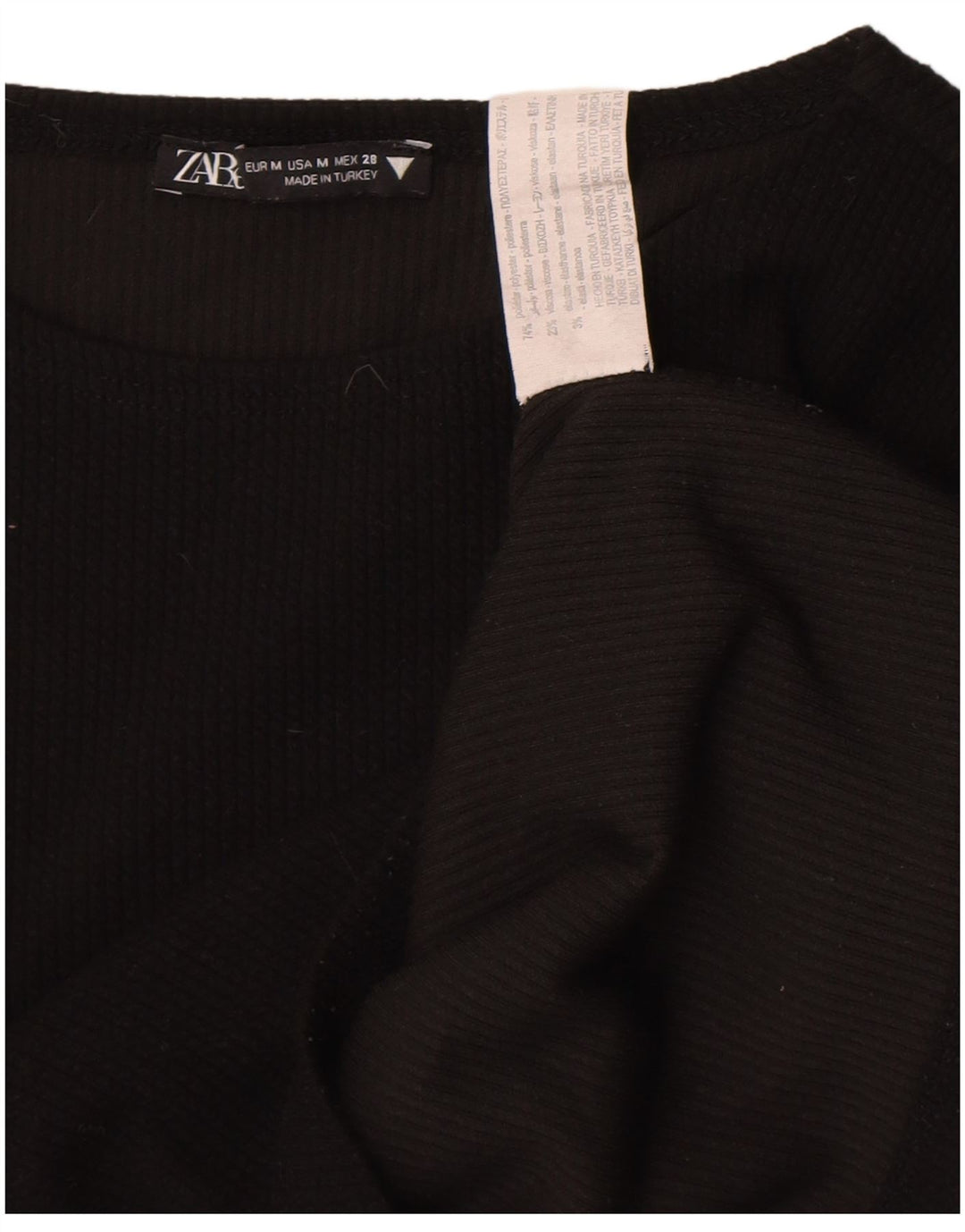 Zara Womens Crop Top Long Sleeve UK 12 Medium Black Polyester