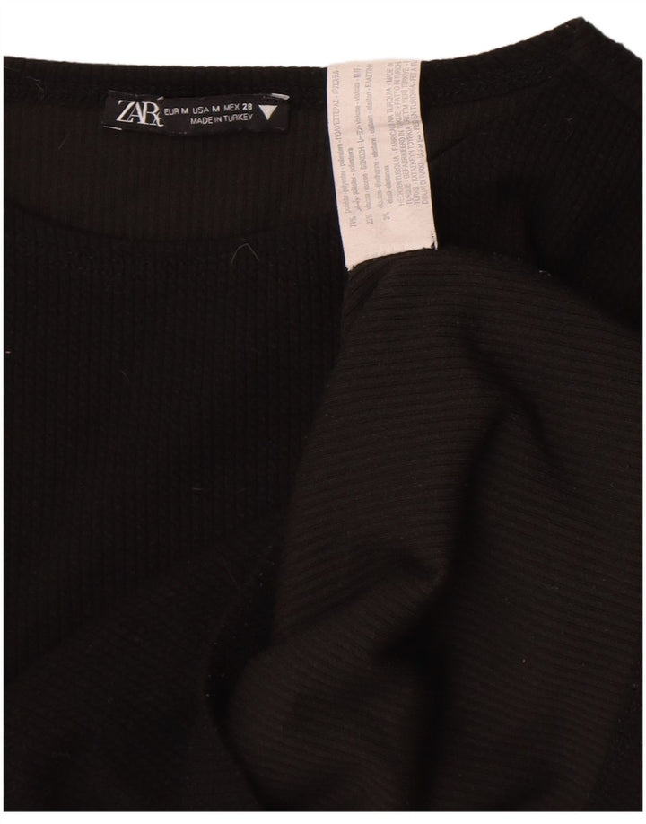 Zara Womens Crop Top Long Sleeve UK 12 Medium Black Polyester