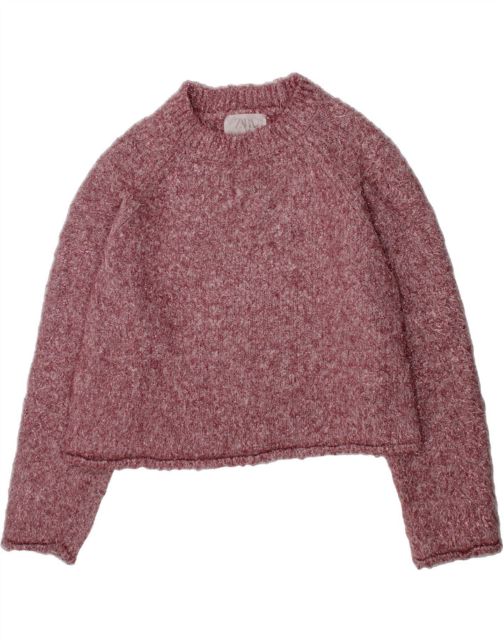 ZARA Girls Crew Neck Jumper Sweater 11-12 Years Pink Polyester Vintage Zara and Second-Hand Zara from Messina Hembry 