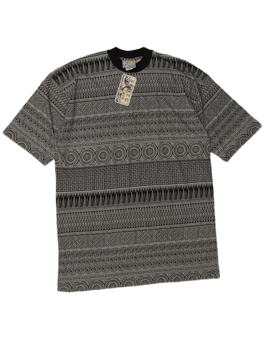 Kenzo Mens Abstract Pattern T-Shirt Top 2XL Grey Geometric Cotton Designer