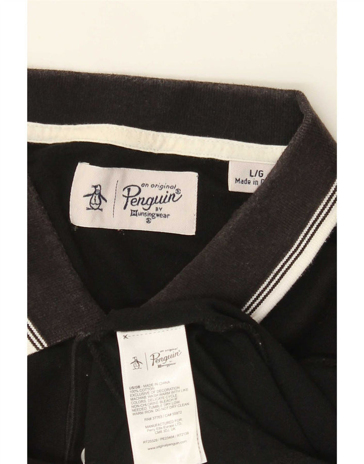 Penguin Mens Polo Shirt Large Black Cotton