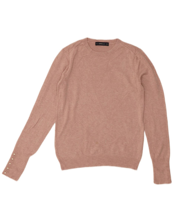 Zara Womens Crew Neck Jumper Sweater UK 12 Medium Pink Viscose