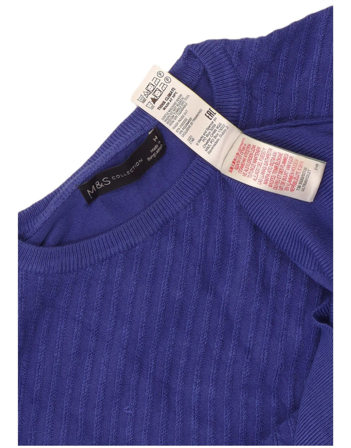 Marks & Spencer Womens Crop Crew Neck Jumper Sweater UK 14 Medium Blue