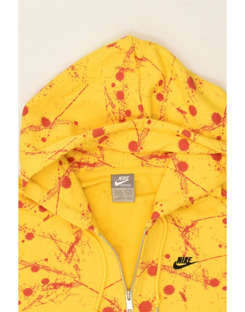 NIKE Womens Zip Hoodie Sweater UK 14/16 Large Yellow Spotted Cotton Vintage Nike and Second-Hand Nike from Messina Hembry 