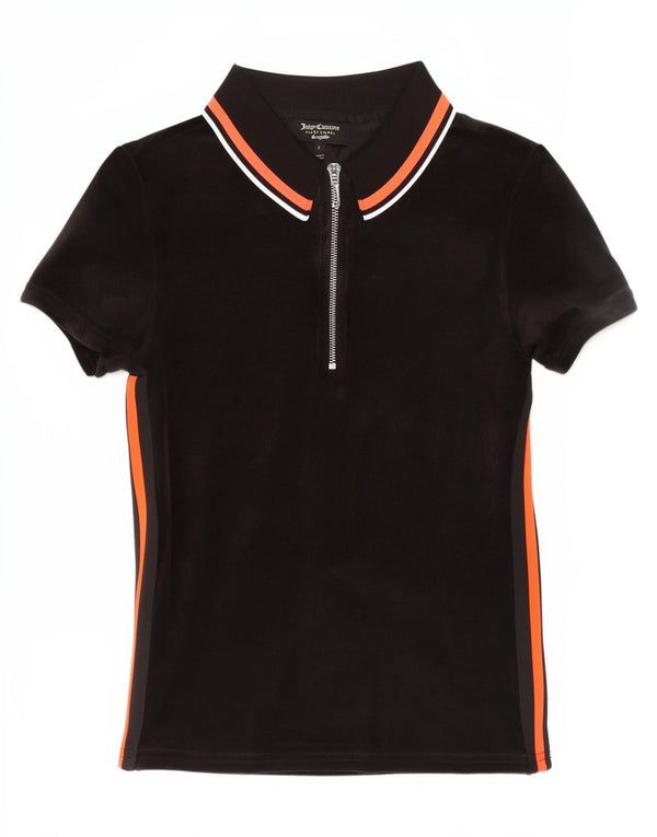 Juicy Couture Womens Polo Shirt UK 8 Small Black Striped Cotton
