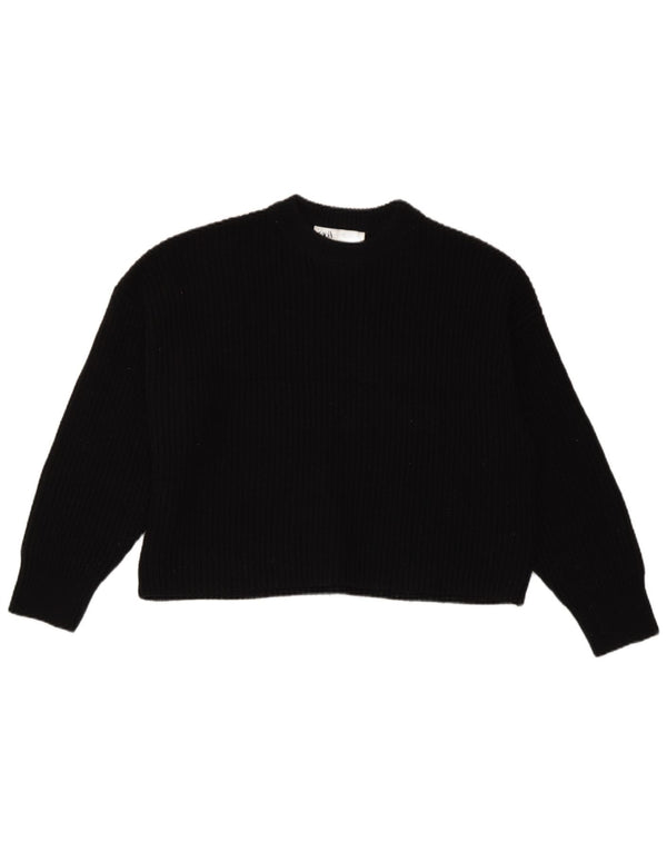 Zara Womens Crop Oversized Crew Neck Jumper Sweater UK 10 Small Black