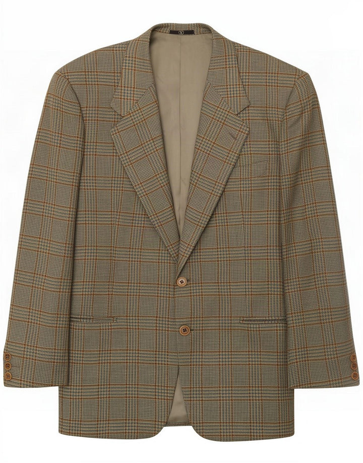 Valentino Mens 2 Button Blazer Jacket IT 48 Medium Green Check Wool