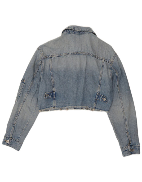 ZARA Womens Crop Oversized Denim Jacket UK 10 Small Blue Cotton