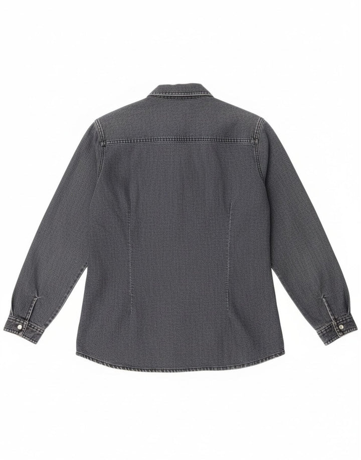 Vintage Womens Denim Shirt UK 14 Medium Grey Cotton