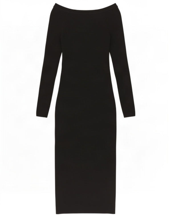 Zara Womens Long Sleeve Jumper Dress UK 8 Small Black Cotton