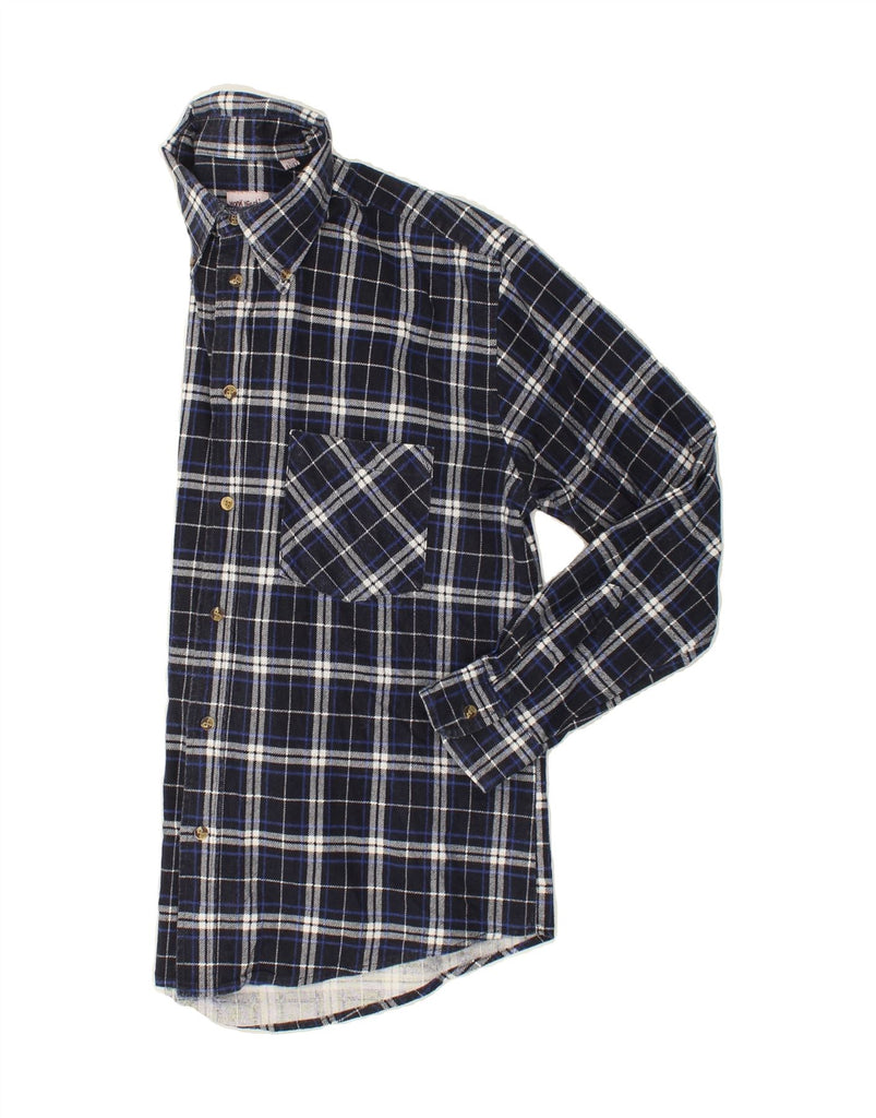 VINTAGE Mens Flannel Shirt Size 41/42 Large Navy Blue Check Cotton Vintage Vintage and Second-Hand Vintage from Messina Hembry 