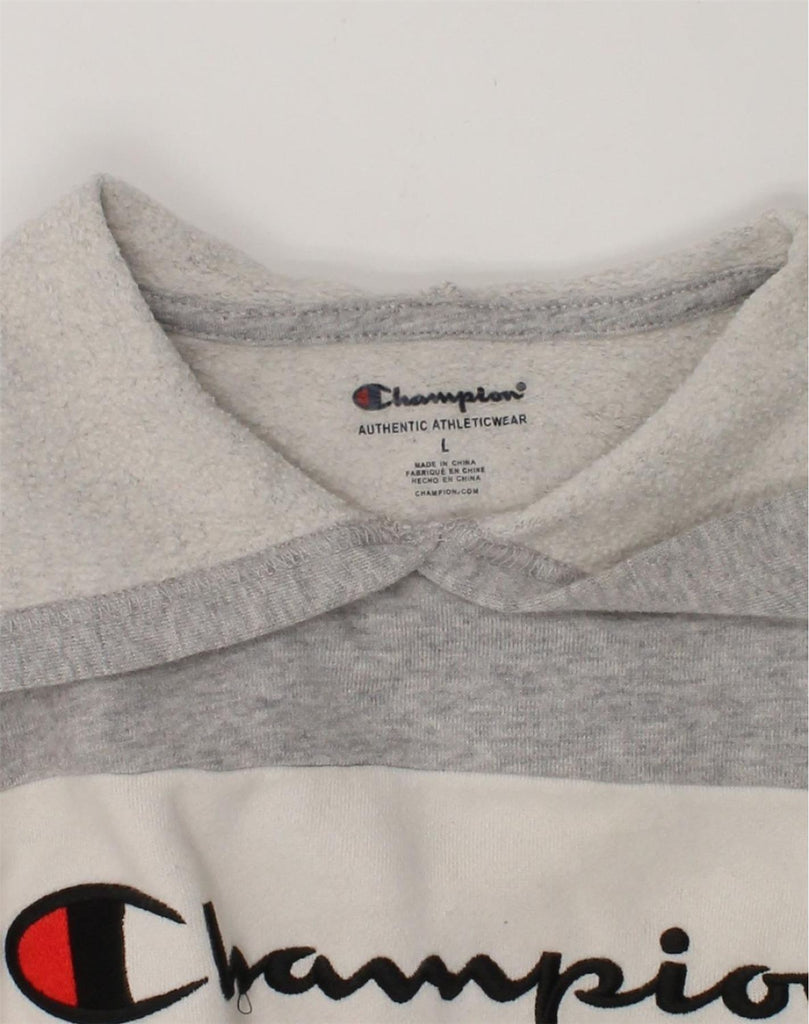 CHAMPION Girls Graphic Hoodie Jumper 15-16 Years L Black Colourblock | Vintage Champion | Thrift | Second-Hand Champion | Used Clothing | Messina Hembry 