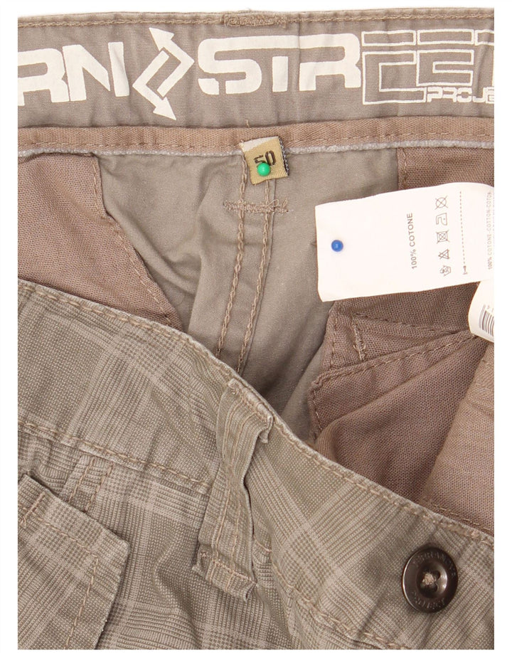 Vintage Mens Cargo Shorts IT 50 Large W36 Khaki Check Cotton