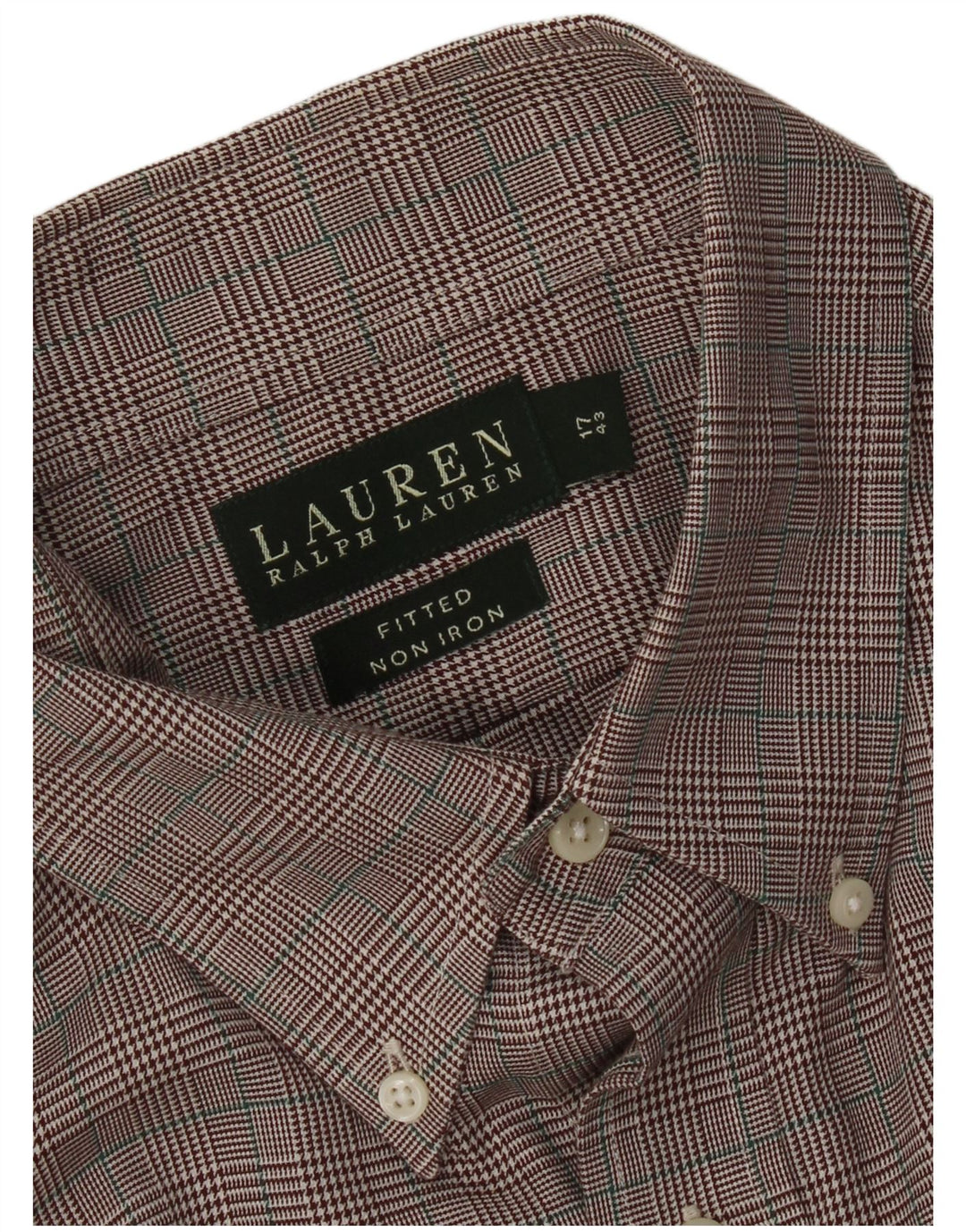 Ralph Lauren Mens Fitted Shirt Size 17 43 XL Brown Houndstooth