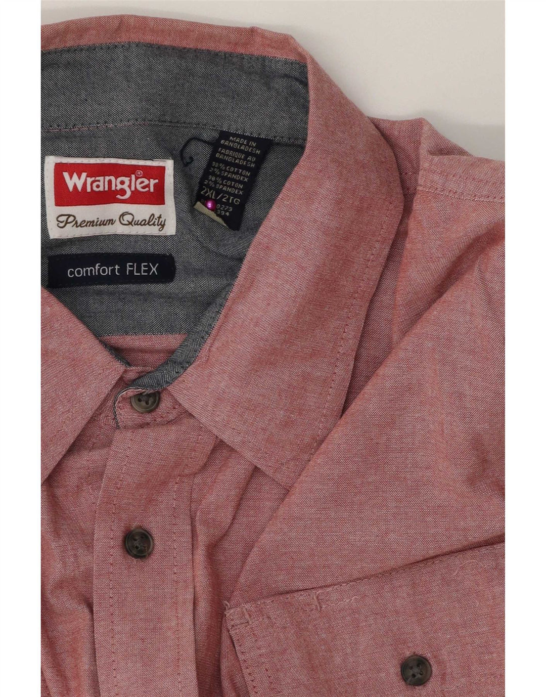 Wrangler Mens Short Sleeve Shirt 2XL Pink Cotton