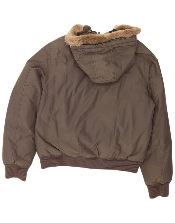 Woolrich Mens Hooded Padded Bomber Jacket UK 40 Large Grey Cotton