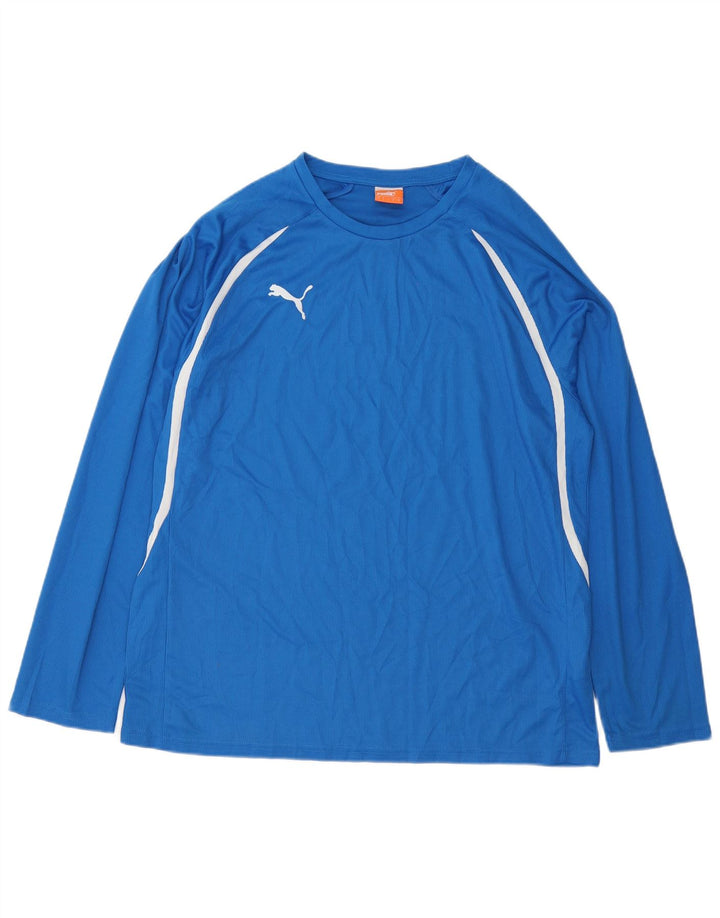Puma Mens Top Long Sleeve Large Blue Striped Polyester