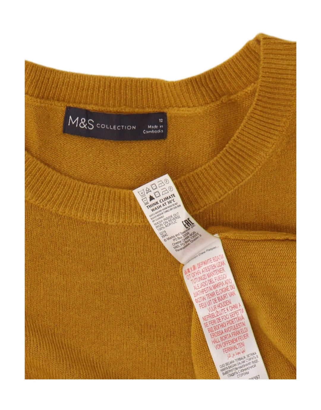 MARKS & SPENCER Womens Crop Crew Neck Jumper Sweater UK 12 Medium Yellow Vintage Marks & Spencer and Second-Hand Marks & Spencer from Messina Hembry 