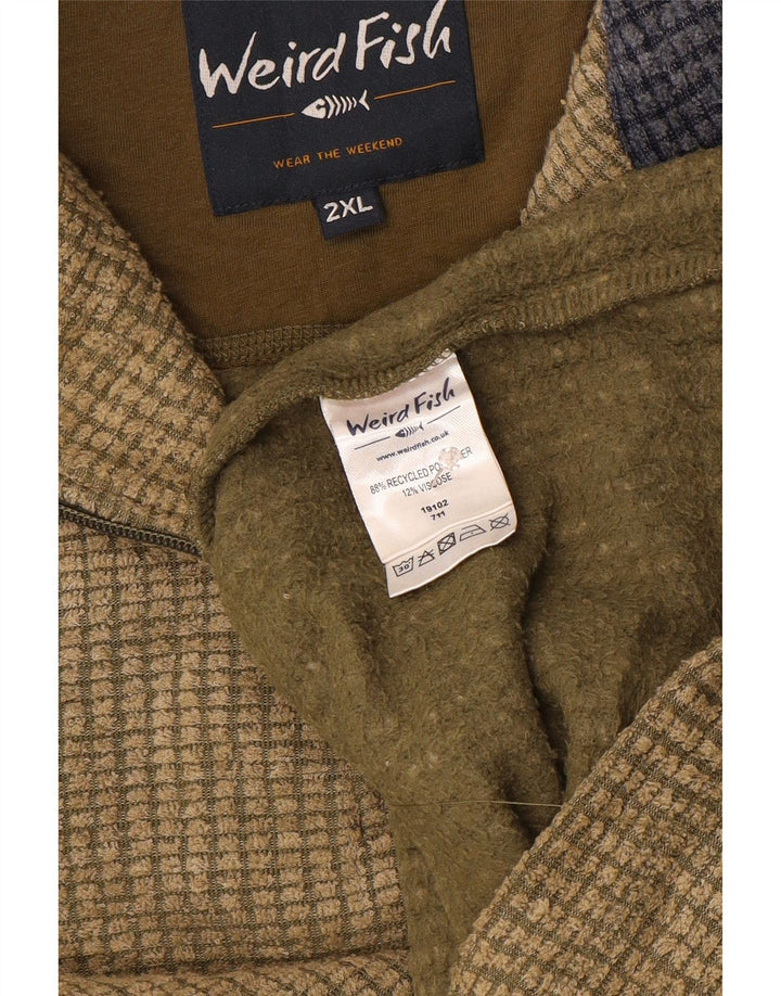 Weird Fish Mens Zip Neck Fleece Jumper 2XL Khaki Polyester