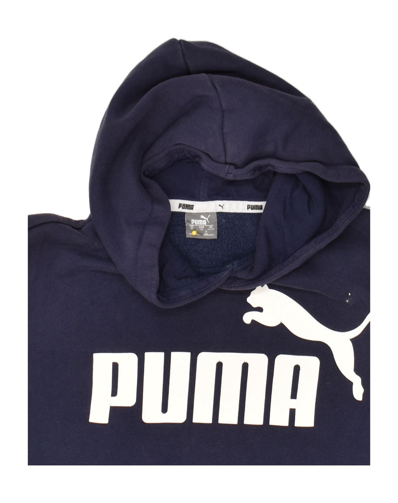 PUMA Boys Graphic Hoodie Jumper 13-14 Years XL Navy Blue Cotton | Vintage Puma | Thrift | Second-Hand Puma | Used Clothing | Messina Hembry 