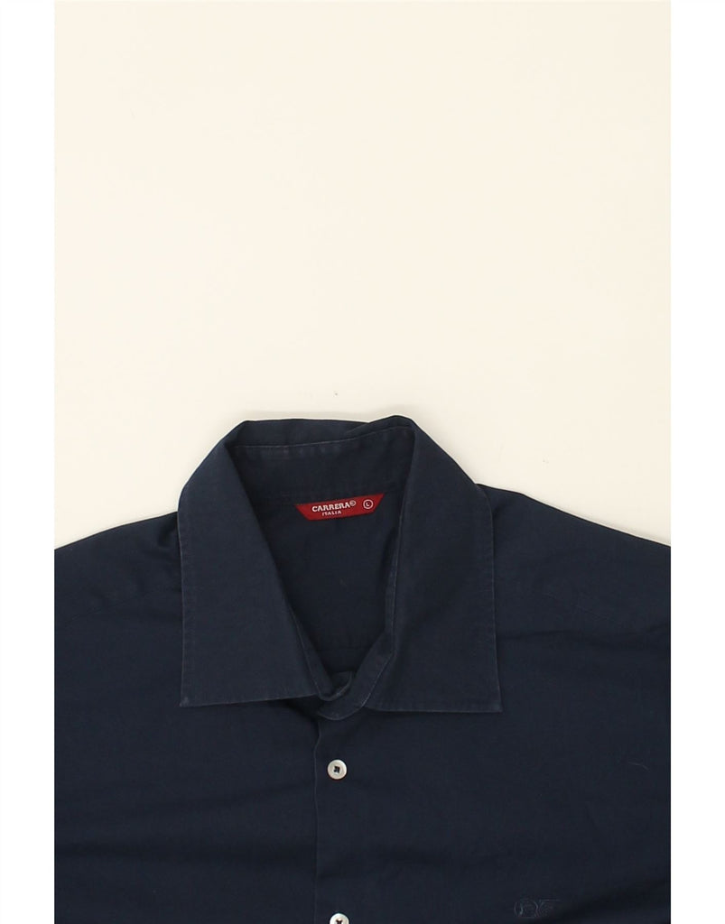 CARRERA Mens Shirt Large Navy Blue Polyester | Vintage Carrera | Thrift | Second-Hand Carrera | Used Clothing | Messina Hembry 