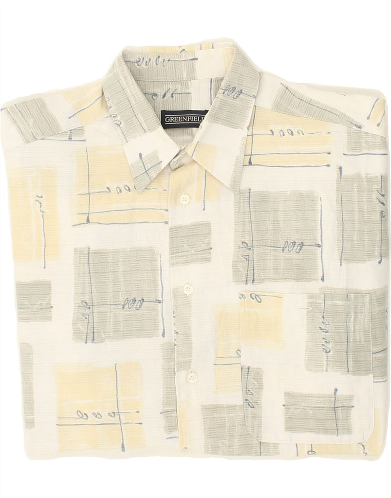 VINTAGE Mens Short Sleeve Shirt XL Beige Colourblock Vintage Vintage and Second-Hand Vintage from Messina Hembry 