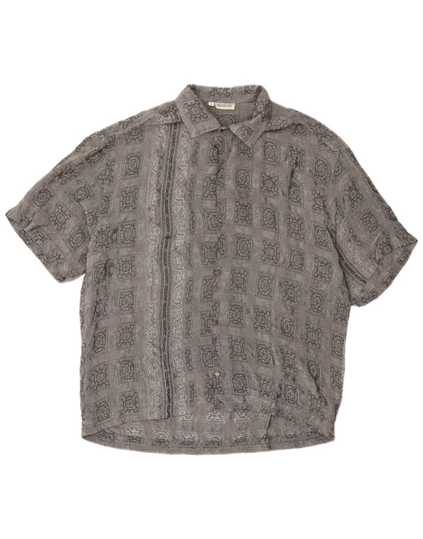 Vintage Mens Short Sleeve Shirt Large Grey Check Acetate