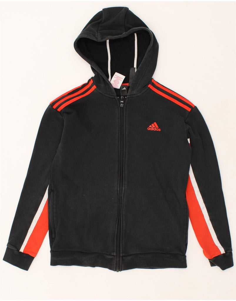 ADIDAS Boys Zip Hoodie Sweater 13-14 Years Black Colourblock Cotton | Vintage Adidas | Thrift | Second-Hand Adidas | Used Clothing | Messina Hembry 