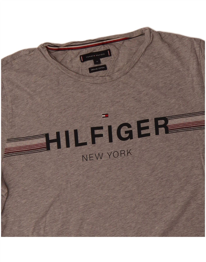 TOMMY HILFIGER Mens Graphic T-Shirt Top Medium Grey Striped Cotton