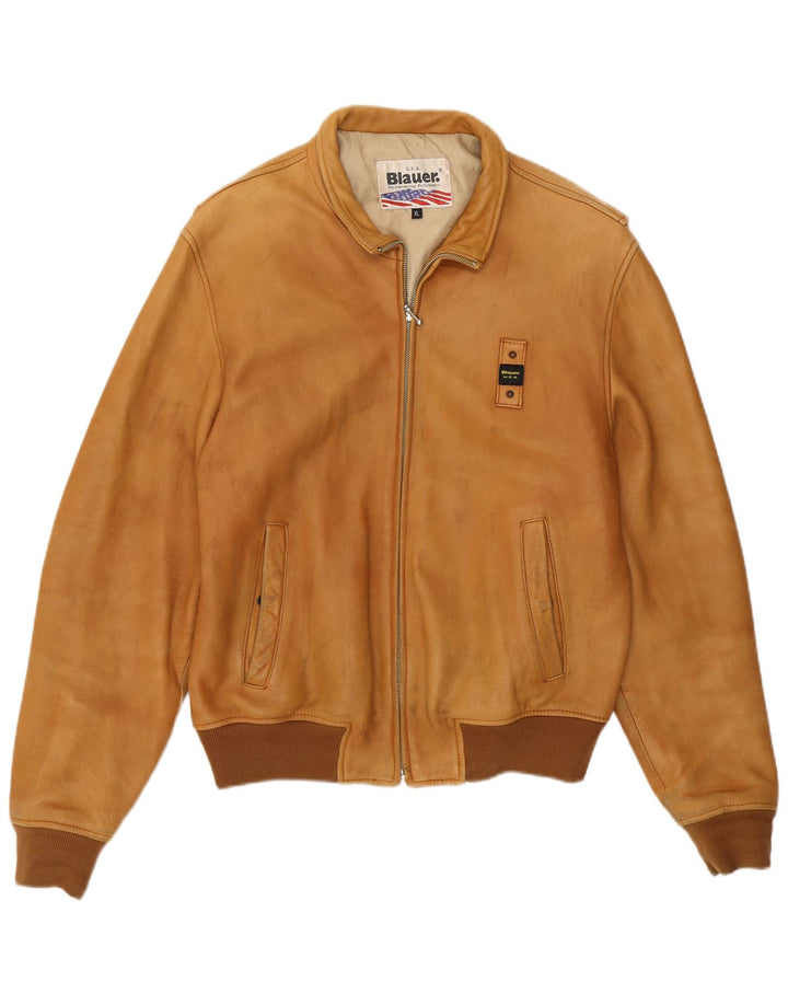 Blauer Womens Leather Bomber Jacket UK 18 XL Brown Leather