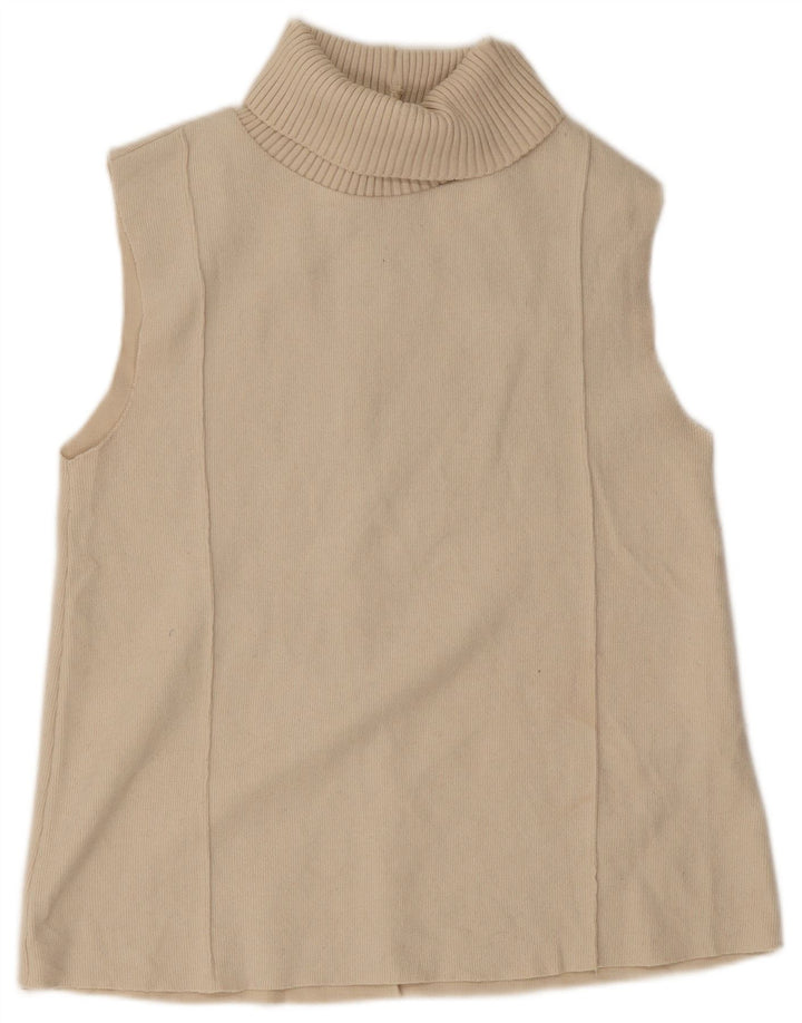 Zara Womens Roll Neck Vest Top UK 10 Small Beige Polyester