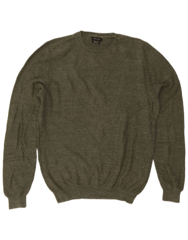 Massimo Dutti Mens Crew Neck Jumper Sweater Large Khaki Cotton