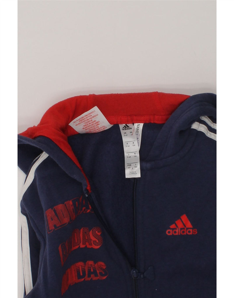 ADIDAS Boys Graphic Zip Hoodie Sweater 3-4 Years Navy Blue Cotton | Vintage Adidas | Thrift | Second-Hand Adidas | Used Clothing | Messina Hembry 