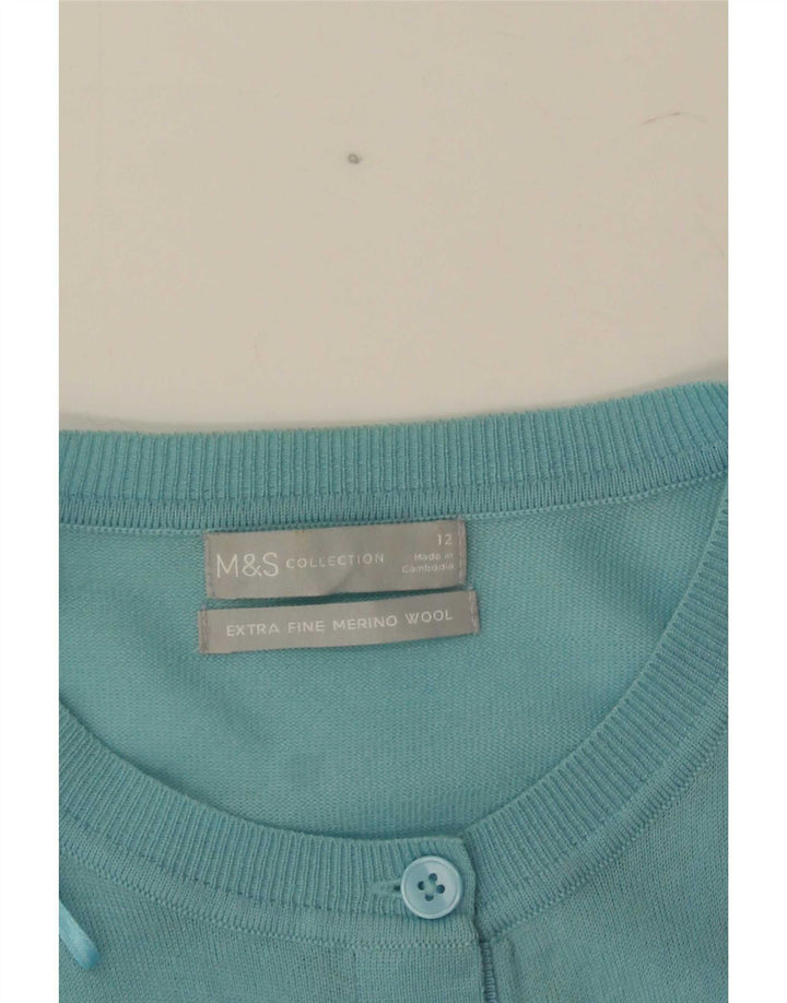 Marks & Spencer Womens Cardigan Sweater UK 12 Medium Turquoise Merino Wool