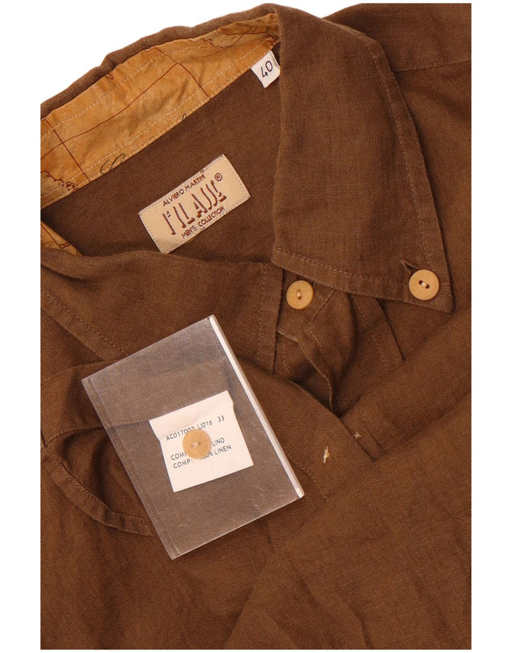 ALVIERO MARTINI Mens Shirt Size 40 Medium Brown Linen