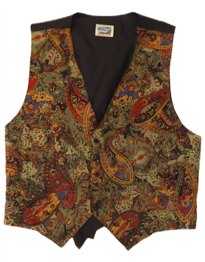 Vintage Mens Waistcoat Medium Multicoloured Paisley Viscose Retro