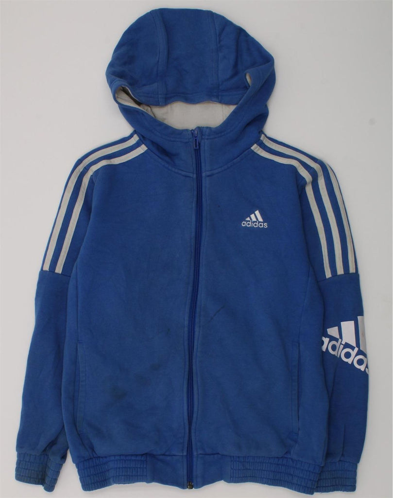 ADIDAS Boys Graphic Zip Hoodie Sweater 11-12 Years Blue Cotton | Vintage Adidas | Thrift | Second-Hand Adidas | Used Clothing | Messina Hembry 