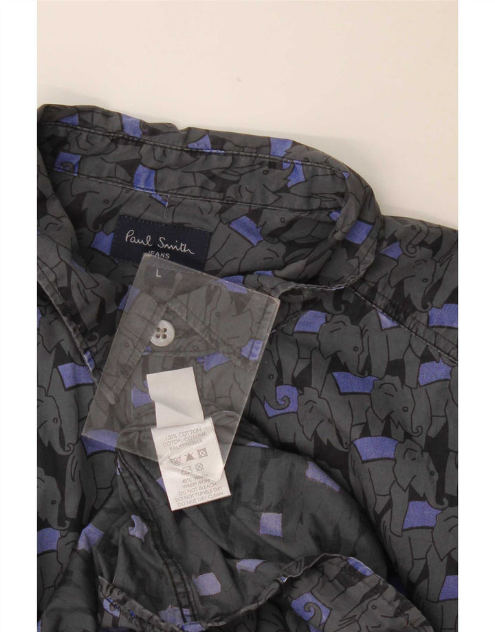 Paul Smith Mens Shirt Large Grey Animal Print Cotton