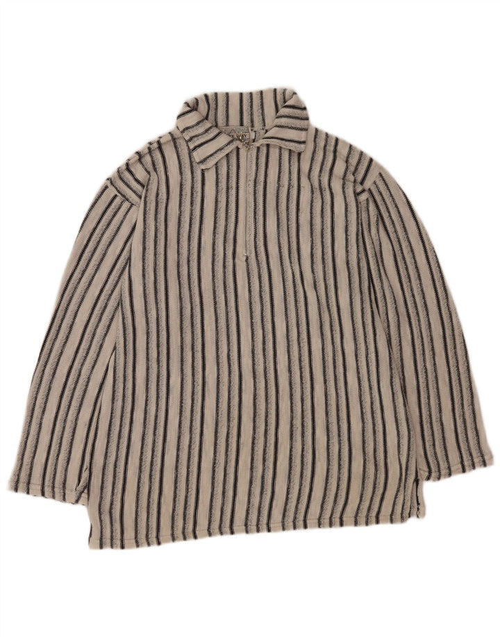 Vintage Mens Polo Neck Jumper Sweater Medium White Striped